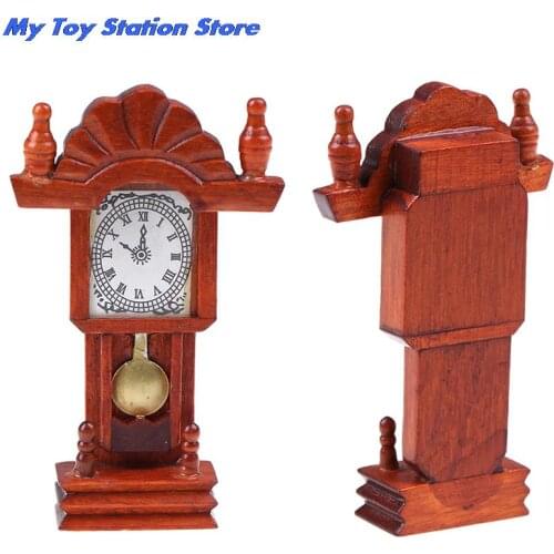 New Miniature Garden Decoration Accessories Living Room Collection Wood Mahogany Color Clock For 1:12 Dollhouse Accessories