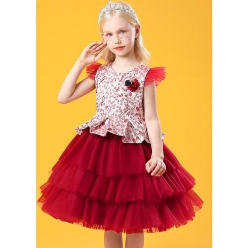 Fashion 2021 New Kids Banquet Evening Dresses For Girls Baptism Elegant Princess Dress Mesh Flower Girl Wedding Costume 2-8 Year