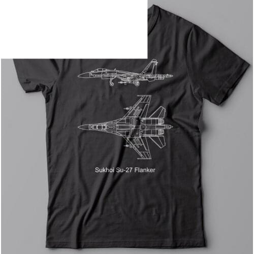 Quality Tops Hipster Tees Military T-Shirt Russian Plane Fighter - Sukhoi Su 27 Flanker Blueprint F16 F22Custom T Shirt Printing