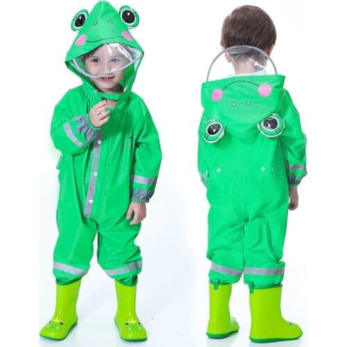 Quality 3-10Years Kids Cartoon Raincoat Outdoor Waterproof Jumpsuit One Piece Rainwear Coat Multicolor Unisex Children Frog Coat