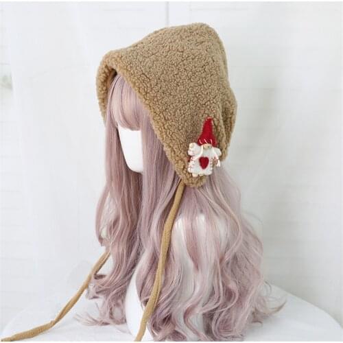 Kawaii Warm Bandage Hat Sweet Witch Lolita Winter Earmuff Hat Mori Girl Warm Cap B1639