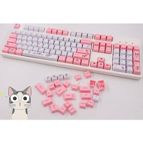 Cheese Cat Totoro PBT Keycaps For Cherry Mx Swicth Mechanical Gaming Keyboard OEM Profile Pink White Rretro Yello Blue Key Caps