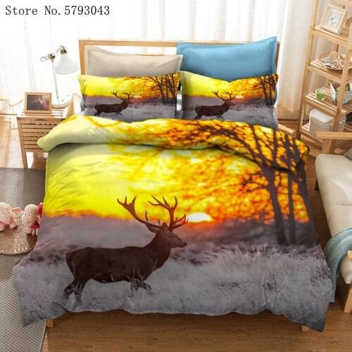2/3 Pieces Sunset Deer Bedding Set Sunset Sunrise Landscape Duvet Cover Cute Animals Bed Quilt Cover Pillowcase(No Sheets)