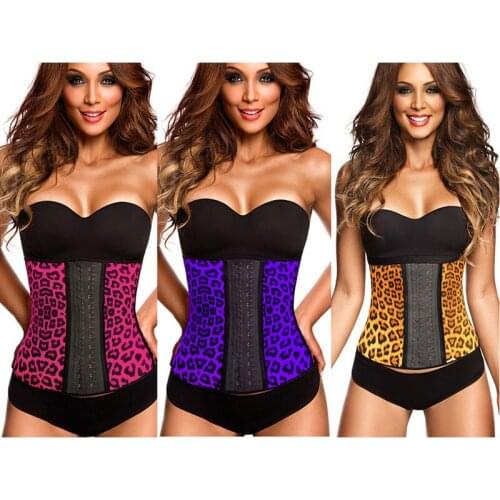 Sexy Leopard Print Waist Trainer Body Shaper Corset Steel Boned 3 Hooks Latex Rubber Slimming Belt Fajas Colombianas Tummy Korse