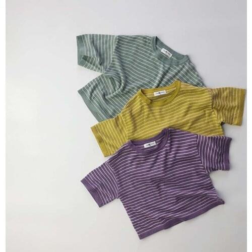 Summer Children Short-sleeved T-shirts Korean Style Loose Baby Boys Girls T-shirts Striped Kids Casual Tops