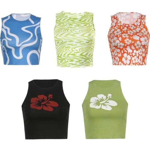 Sexy Print Tanks Women Summer Sleeveless Crop Top Y2K Corset Sleeveless Slim Club Streetwear Fashion Casual Basic Vintage Blouse