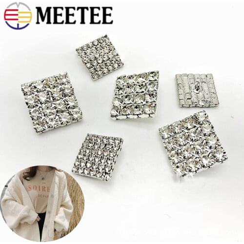 Meetee 5pcs/10pcs 18/20/25mm Square Fur Button Alloy Rhinestone Shank Buttons DIY Garment Sewing Decorative Buckle Accessories