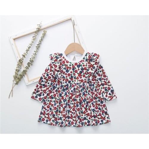 Lovely Children Dresses Kids Girls Long sleeves Flower Print Cotton Floral Dress Baby Spring autumn princess Dress