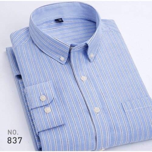 2021 Mens New Oxford Shirt Youth Casual Striped Long-Sleeved Shirt
