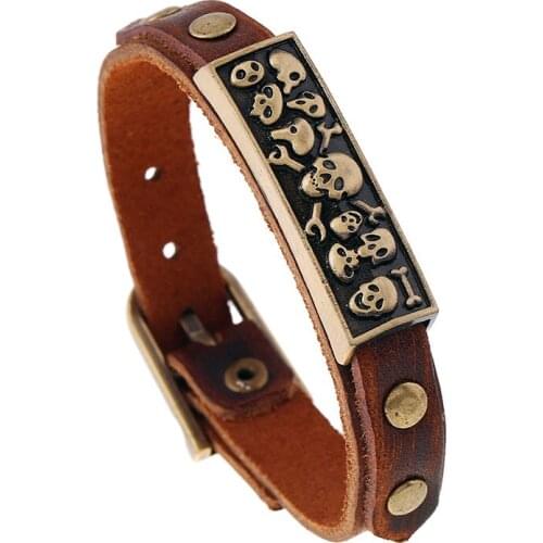 EAMIOR Fashion Jewelry Punk Pirate Skull Charms Leather Bracelet for Women & Men Friendship Man Bracelets Vintage Brown