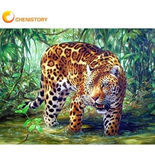 CHENISTORY Framed Leopard Sleep On Tree Animal Painting By Numbers For Adults Acrylic Pigment Canvas Paint Kit Diy Gift Bedroom