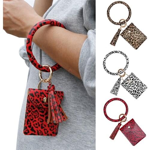 New Women Handbag Small PU Leather Wallet Slim Portable Leopard Card Money Hand Ring Wearing Card Pack