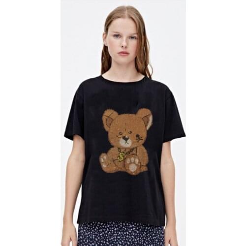 New Female Fashion Summer Tops Women Diamonds Casual Hot drill T-Shirt Short Sleeve Top Tee