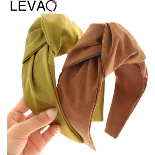 LEVAO New Soft Fabric Solid Color Knotted Hairband Wide Fashion Headband For Women Elegant Hair Hoop Headwear Hair Accessories