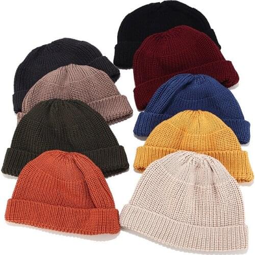 Ins Solid Color Skullies Beanie Retro Dome Hat Short Woolen Knit Beanie Cap New Warm Hat for Autumn and Winter Knitted Thick Hat