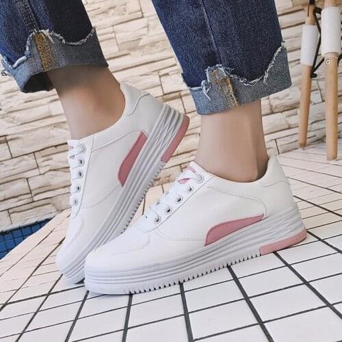 Solid Leather Chunky Sneakers Women Shoes Woman Flats 2020 New Fashion Thick Bottom Platform Shoes Lace Up Students Casual Shoes