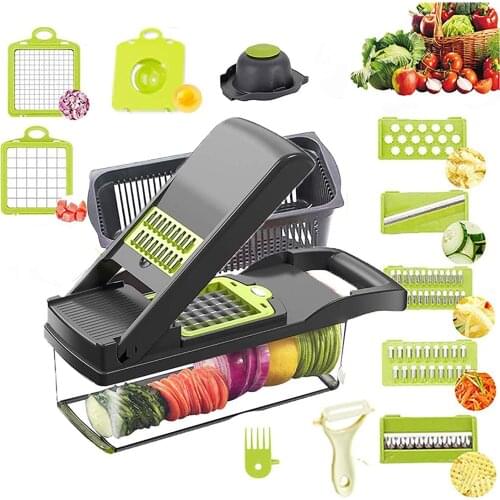 Vegetable Chopper Mandoline Slicer Cutter Grater, Adjustable Fruit Onion Potato Chip French Fry Julienne Choppers Slicer 12 in 1
