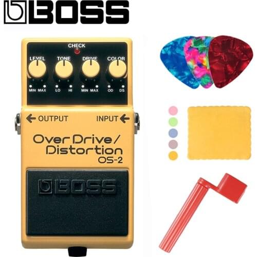Boss OS-2 Audio Overdrive and Distortion Effects Pedal for Guitar and Bass Bundle with Picks, Polishing Cloth and Strings Winder