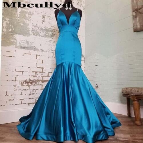Mbcullyd Turqupise Mermaid Evening Dresses Long 2020 Sexy Spaghetti Straps Ladies Formal Prom Party Gowns Formal robe de soiree