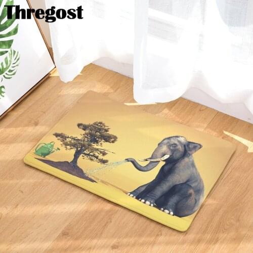 Animal Elephant Pattern Anti-Slip Flannel Carpet Door Mats Doormat Modern Indoor Living Room Floor Mat Rugs Door Mat Entrance