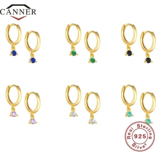 CANNER 925 Sterling Silver Geometric Minimalist Color Zircon Hoop Earrings for Women Piercing Earring Jewelry Pendientes Brincos
