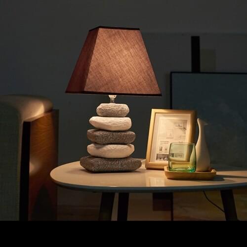 Nordic Modern Simple Gray Ceramic Table Lamp Living Room Bedroom Bedside Lamp Creative Stone LED Table Lamp