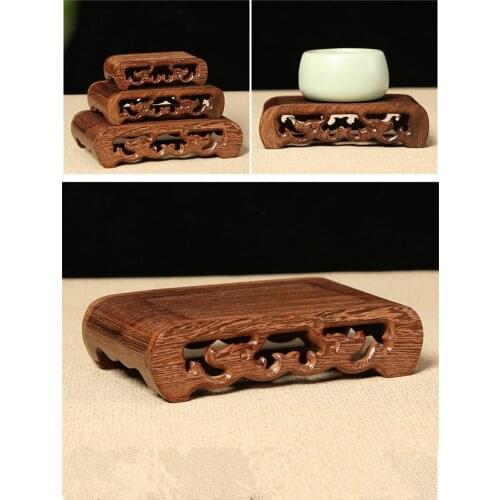 Natural Solid Wood buddha statue figurines base ornaments Wenge mahogany handicraft marble tea pot rectangular flowerpot base