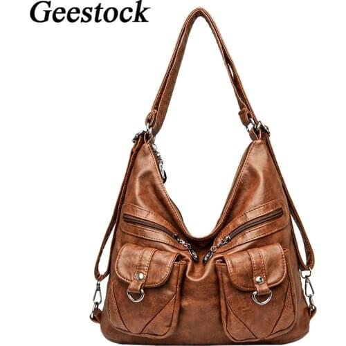 Geestock Vintage Shoulder Bags for Women Large Capacity Handbag PU Leather Multi-pocket Ladies Tote Bag Phone Purse Crossbody