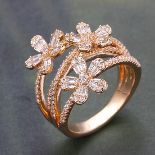 Bride Talk Flower Shape Women Finger Ring Cubic Zirconia Dubai Saudi Arabia Bridal Wedding Rings Jewelry High Quality Gift