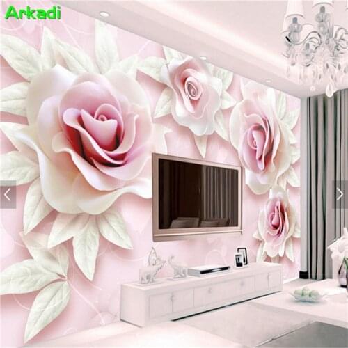 3d fresh and simple pink embossed floral wallpaper photos living room bedroom home decor rose flower