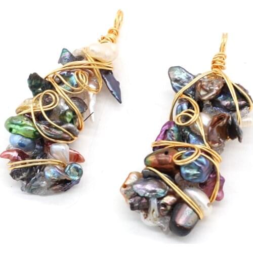 Fine Natural Freshwater Pearls Pendants Reiki Heal Gold Color Wire Wrap Pearl for Jewelry Making DIY Necklace Earrings Gift