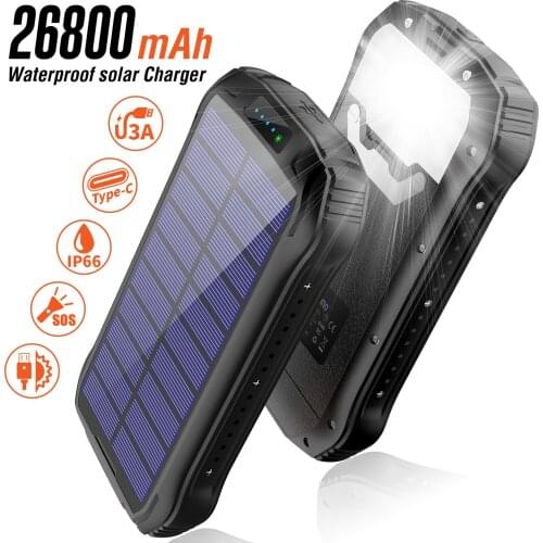 26800mAh Solar Power Bank 10W Fast Qi Wireless Charger For iPhone 12 Samsung S21 Xiaomi Poverbank Type C Fast Charging Powerbank
