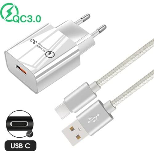 Travel Mobile Phone Charger 18W quick Charge USB Adapter Type C USB Cable For Samsung Galaxy Z Flip 3 5G S21 S10 A50 A30s A03s