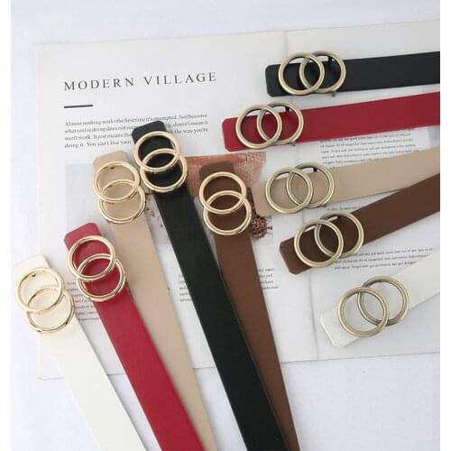 Double Ring Women Belt Fashion Waist Belt PU Leather Metal Buckle Heart Pin Belts For Ladies Leisure Dress Jeans Wild Waistband