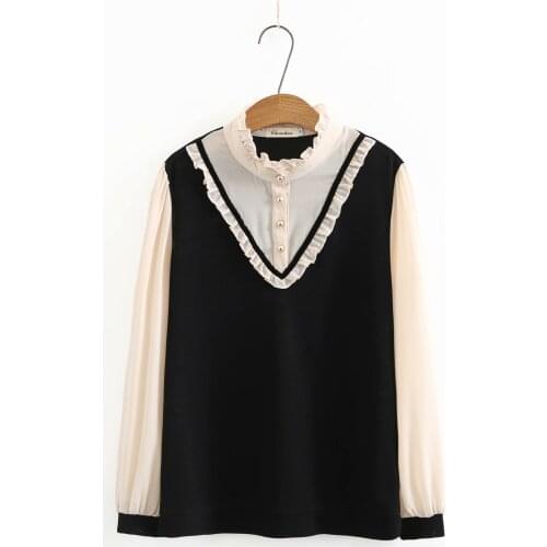 Plus size ruffled collar chiffon patchwork women blouse 2021 casual ladies spring autumn pullover shirts female tops oversize