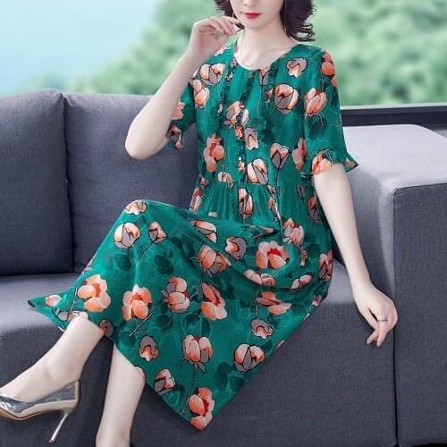 2021 Summer Casual 4XL Plus Size Floral Sundress Women Print Mulberry Silk Vintage Midi Dresses Elegant Bodycon Party Vestidos