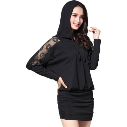 Plus size winter Women dresses lace hooded long sleeve dress black party dresses women clothes loose Christmas warm dress winter