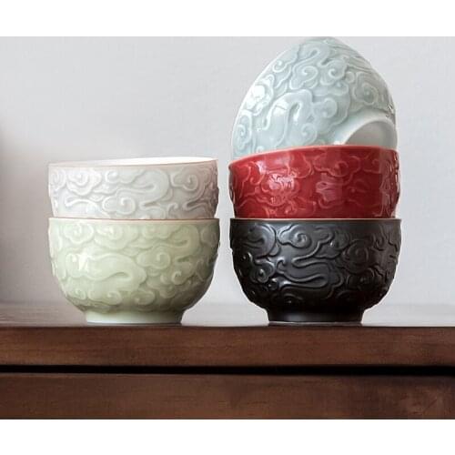 100ml embossed tea cup handmade single cup Zen tea cup ceramic thickened personal single cup master cup tea cup tea cup