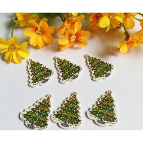 150pcs Christmas tree buttons 2-Hole Wooden Button Decorative Clothes Sewing Button For Scrapbooking DIY Crafts