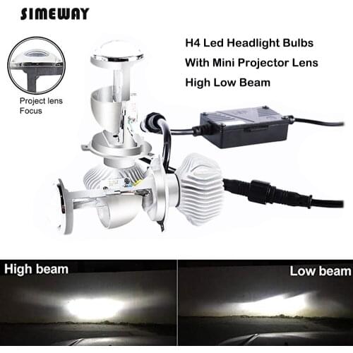 2pcs H4 Led Mini Projector Lens Headlight Hi/Lo Beam Bulbs 35W 6000K 8000LM Plug And Play Fanless Led Headlight Kit 12V-24V