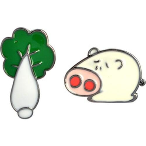 2pcs/set Cartoon Animal Funny Pig Cabbage Brooch Alloy Enamel Brooches Buttom Pins Badge Jewelry Gift for Couples Lovers Kids