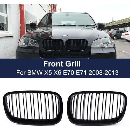 2PCS Car Styling Front Kidney Grill Double Slat Line Grille for BMW X5 E70 X6 E71 2008-2013 Bumper Racing Grills Car Accessories