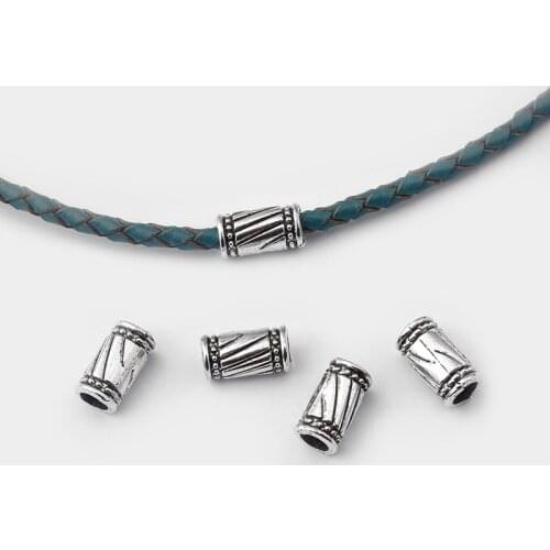 30pcs Antique Silver Color Slider Beads Spacer For 4mm Round Leather Cord Necklace Bracelet Jewelry Findings