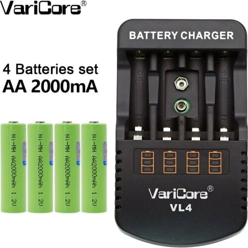 Varicore AA 2000 mAh 1.2V NiMH batteries for remote control of robotic toys medical equipment products + VL4 battery charger