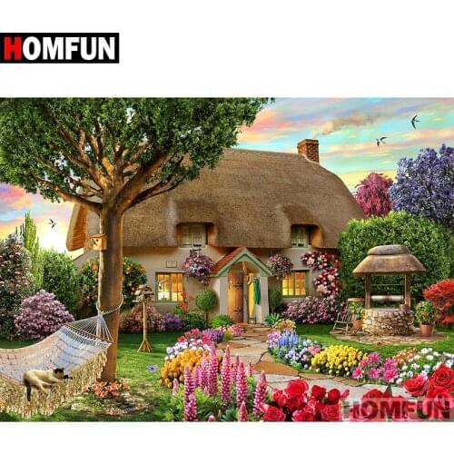 HOMFUN Full Square/Round Drill 5D DIY Diamond Painting "Flower house" Embroidery Cross Stitch 5D Home Decor Gift A07086
