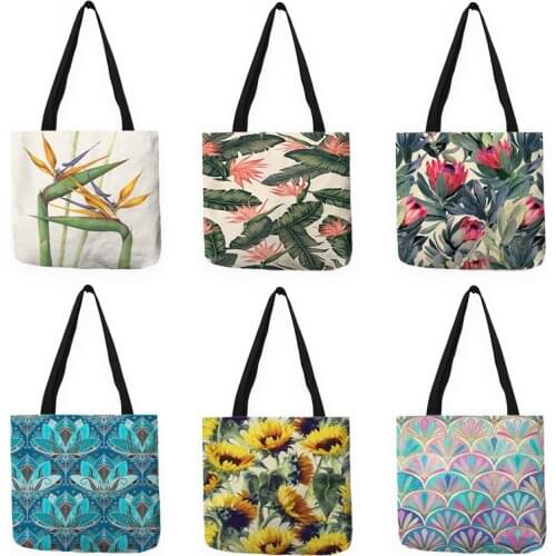B13024 Beautiful Flower Plant Print Women Handbag large Capacity Shopping Shoulder Bags