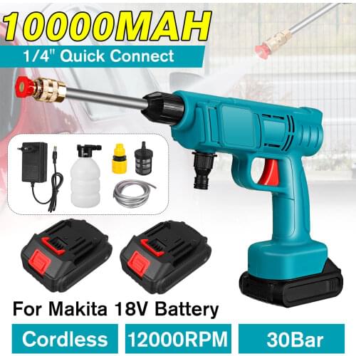10000mAh 30Bar Cordless Electric High Pressure Washer Rechargeable Auto Car Washing Spray Gun Water Gun for Makita 18V Battery