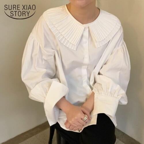 Korean Style Sweet Turn-down Collar Fashion Women Blouses Elegant White Woman Shirt 2021 Long Sleeve Loose Tops Blusas 14955