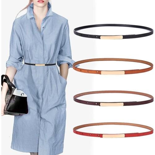 Brand Designer Dress Decerative Belts For Women Thin Belt Genuine Leather Waist Strap Fashion Long Gold Metal Buckle Waistband