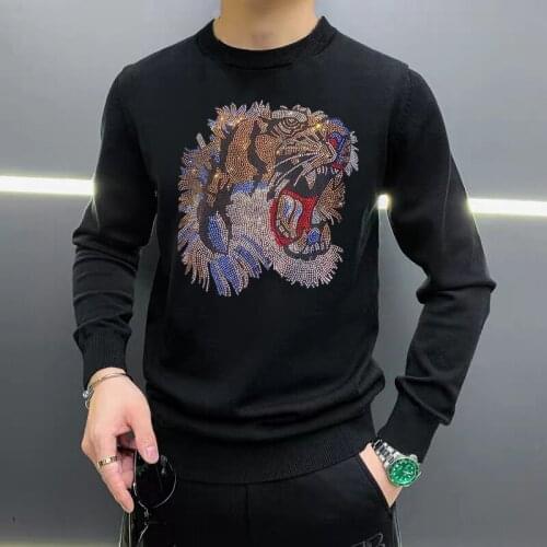 Brand Classic Tiger Mens Cashmere Thickened Sweater Pullover Oversized Hot Rhinestone Base Sweatshirt